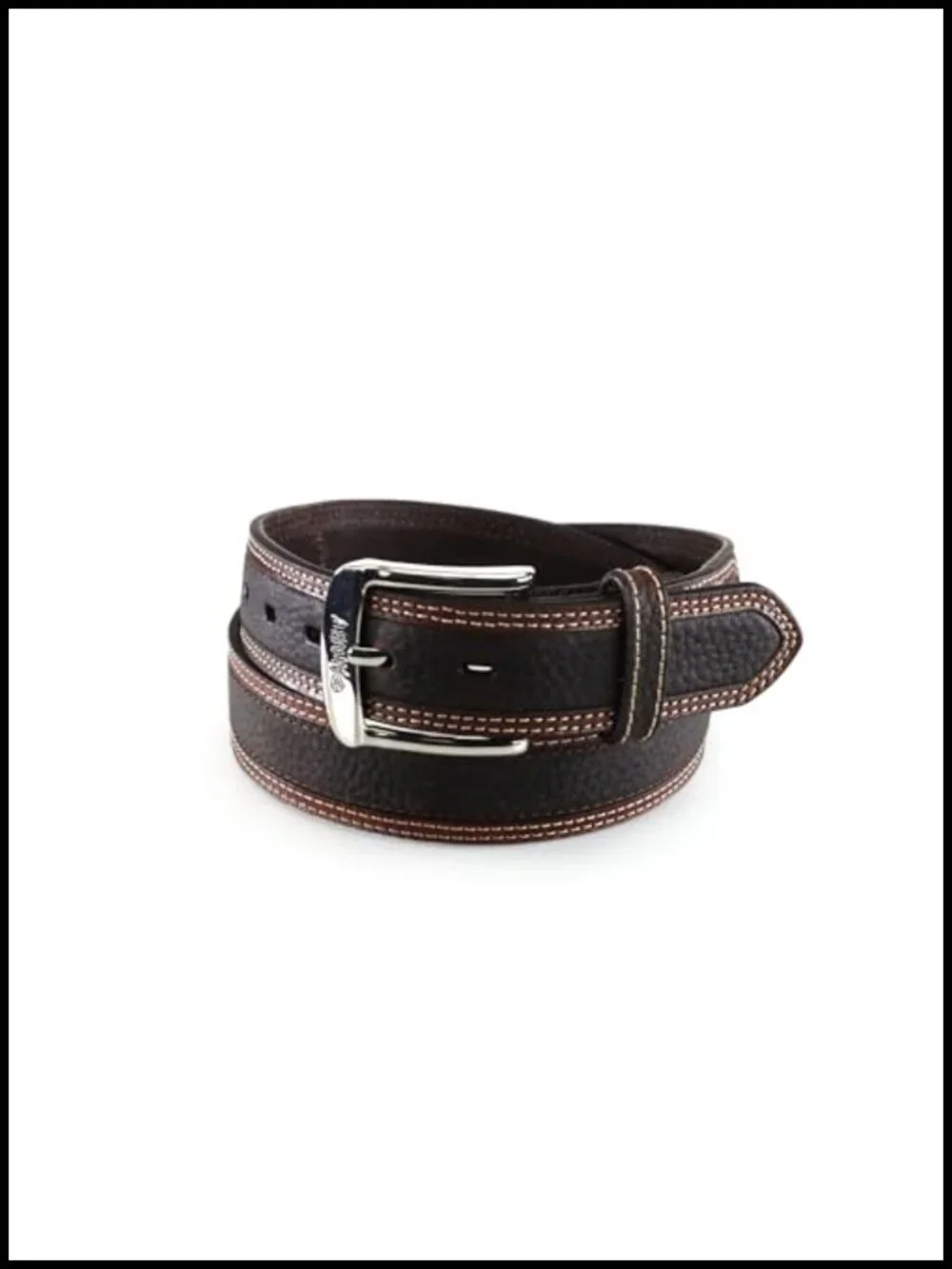 Men's Oiled Leather Belt with Reinforced Holes, Chrome Buckle, Western Style